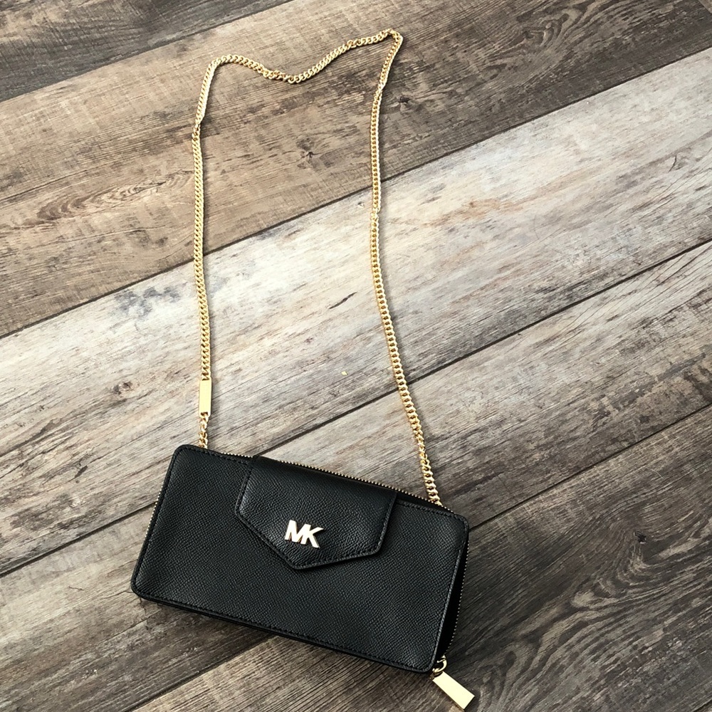 Michael Kors Black Wristlet with Gold Chain